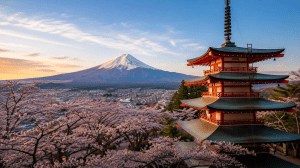 Traveler exploring Japan with traditional streets and iconic Japanese scenery