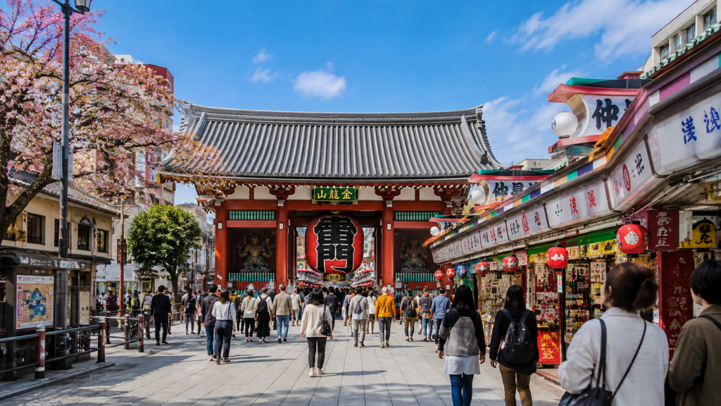 Kaminarimon Gate and visitors in Asakusa, Tokyo