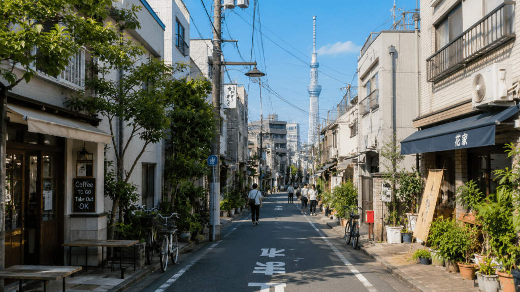 Quiet local neighborhood street in Tokyo, Japan