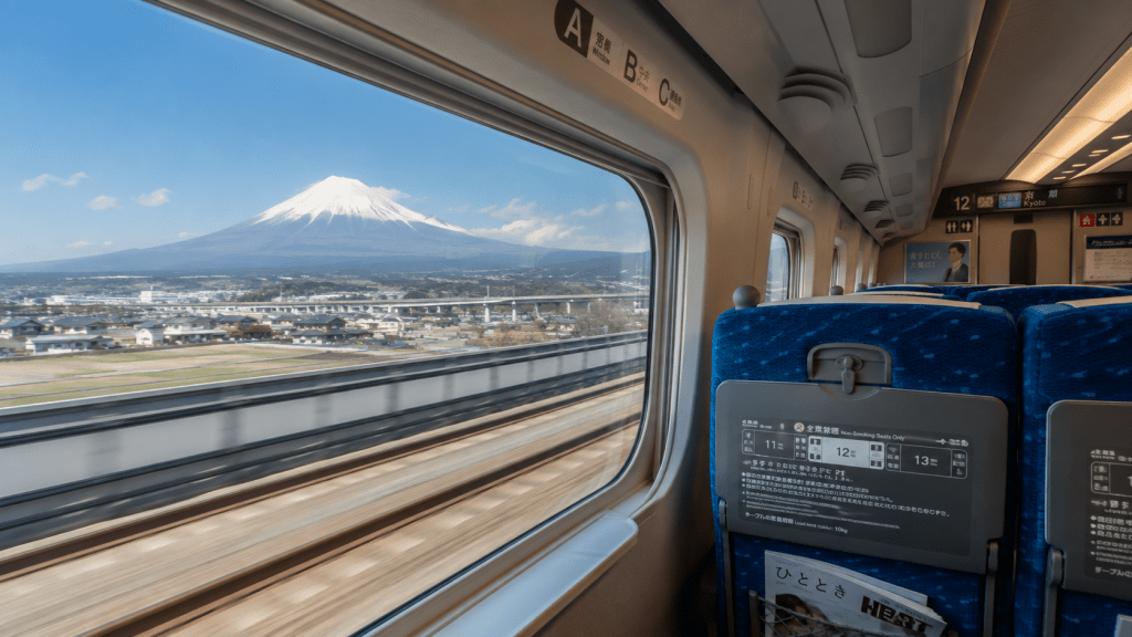 View of Mount Fuji from a Shinkansen train in Japan