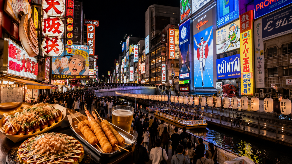 Osaka nightlife and local street food in Dotonbori