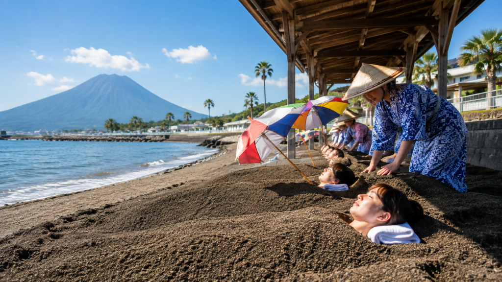 Hot sand bath experience by the sea in Ibusuki, Kagoshima