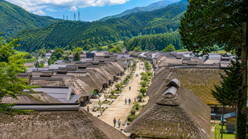 Thatched-roof houses in the historic village of Ouchi-juku, Fukushima