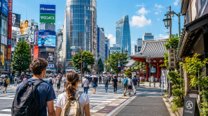 First-time travelers exploring the streets of Tokyo, Japan