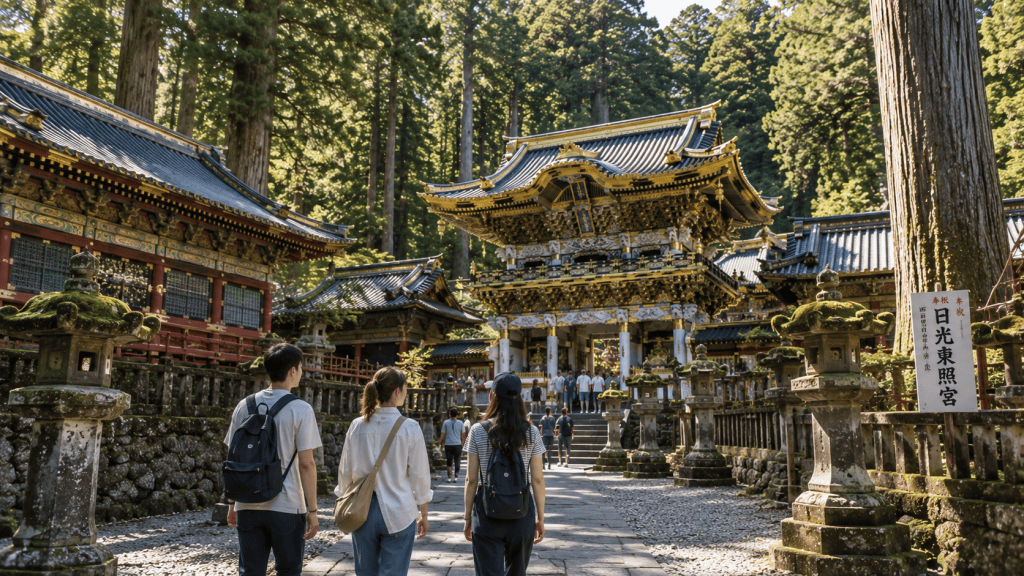 Travelers exploring Nikko Toshogu and the surrounding forest on a day trip from Tokyo