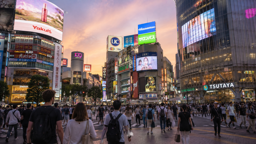 Travelers exploring Shibuya in Tokyo during a 10-day trip to Japan