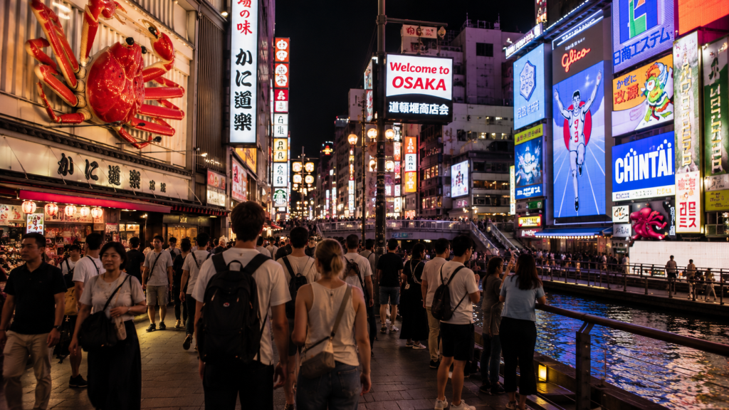 Travelers exploring Dotonbori in Osaka during a 10-day Japan itinerary