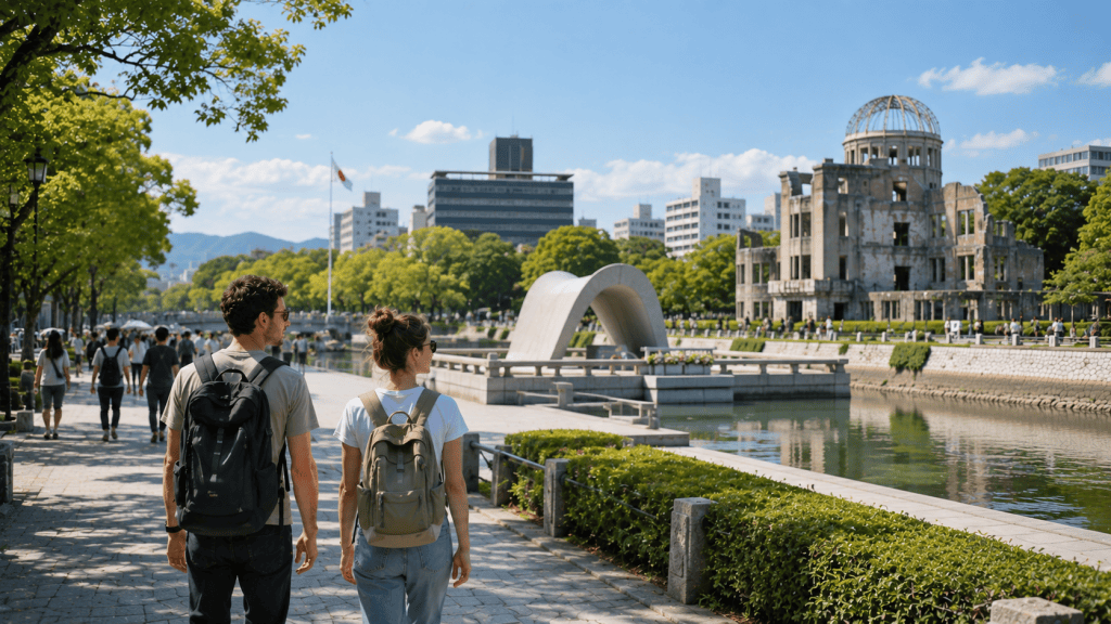First-time travelers exploring Hiroshima, Japan