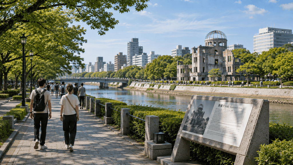Hiroshima Peace Memorial Park and the Atomic Bomb Dome in Hiroshima, Japan