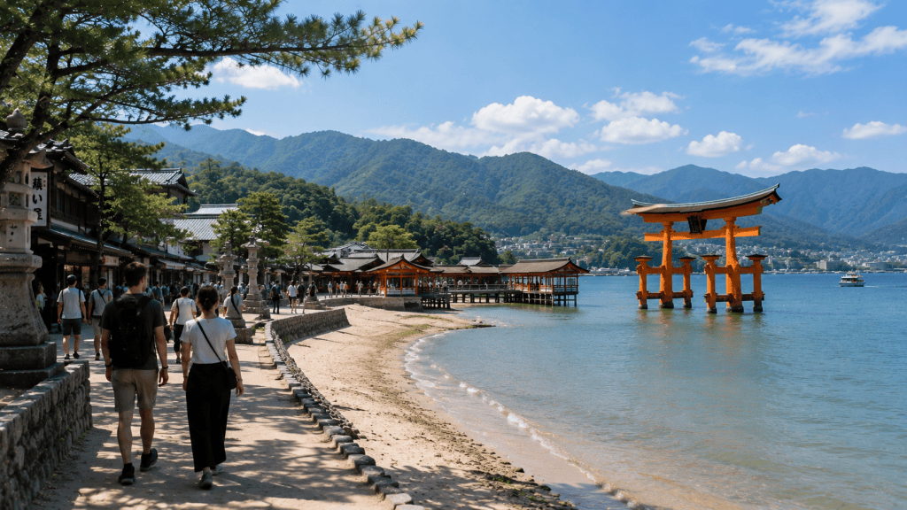 Travelers exploring Miyajima on a day trip from Hiroshima