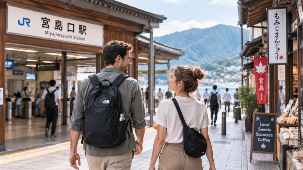 Traveler exploring Japan with a small overnight bag after forwarding luggage