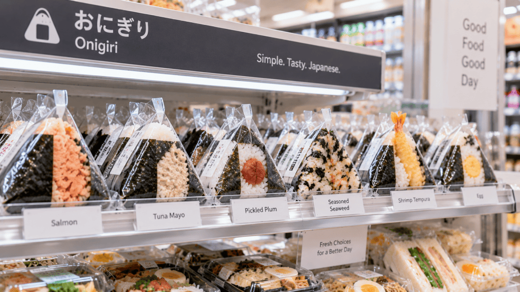 Packaged onigiri rice balls sold at a convenience store in Japan